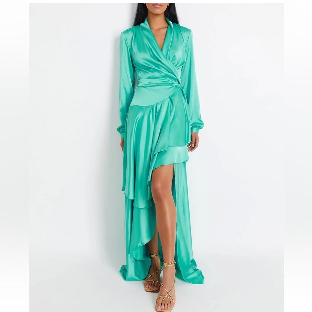 BRAND NEW NWT $795 PatBO Evening Gown Green Long Sleeve Size 6 Medium Dress